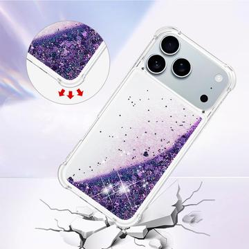 iPhone 17 Pro Max Glitter Quicksand TPU Cover - Lilla hjerter