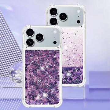 iPhone 17 Pro Max Glitter Quicksand TPU Cover - Lilla hjerter