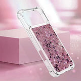 iPhone 17 Pro Max Glitter Quicksand TPU Cover - rosaguldfarvede hjerter