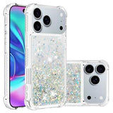 iPhone 17 Pro Max Glitter Quicksand TPU Cover - Sølvhjerter