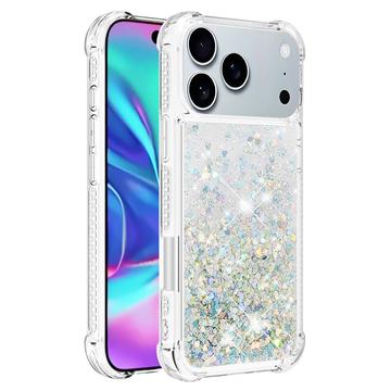 iPhone 17 Pro Max Glitter Quicksand TPU Cover - Sølvhjerter