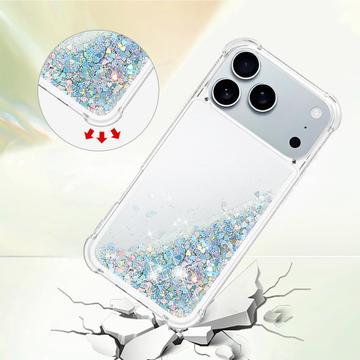 iPhone 17 Pro Max Glitter Quicksand TPU Cover - Sølvhjerter