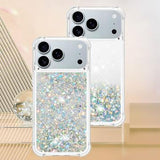 iPhone 17 Pro Max Glitter Quicksand TPU Cover - Sølvhjerter