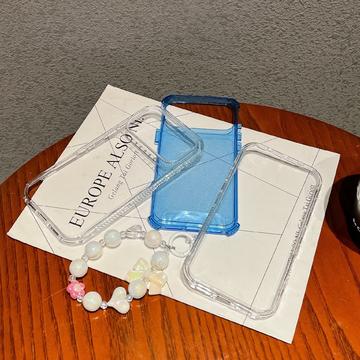 iPhone 17 Pro Max Glitter stødsikkert hybrid cover med håndledsrem - Blå