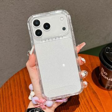 iPhone 17 Pro Max Glitter stødsikkert hybrid cover med håndledsrem - gennemsigtig