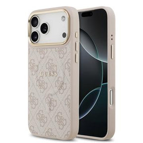 iPhone 17 Pro Max Guess 4G Gold Frame Cover - MagSafe-kompatibelt - lyserødt