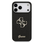 iPhone 17 Pro Max Guess Fixed Glitter 4G Metal Logo Cover - Sort