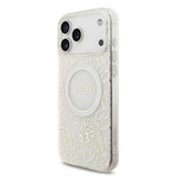 iPhone 17 Pro Max Guess IML Flowers Allover Electro Cover med Perlestrop - MagSafe-kompatibel - Hvid