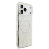 iPhone 17 Pro Max Guess IML Flowers Allover Electro Cover med Perlestrop - MagSafe-kompatibel - Hvid