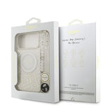 iPhone 17 Pro Max Guess IML Flowers Allover Electro Cover med Perlestrop - MagSafe-kompatibel - Hvid