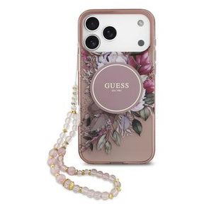 iPhone 17 Pro Max Guess IML Flowers cover med perlerem - Pink