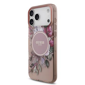 iPhone 17 Pro Max Guess IML Flowers cover med perlerem - Pink