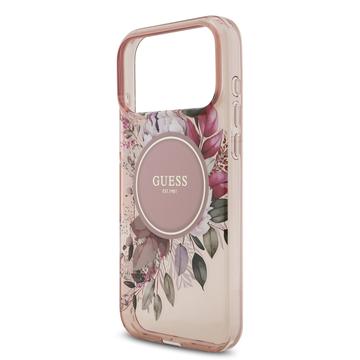 iPhone 17 Pro Max Guess IML Flowers cover med perlerem - Pink