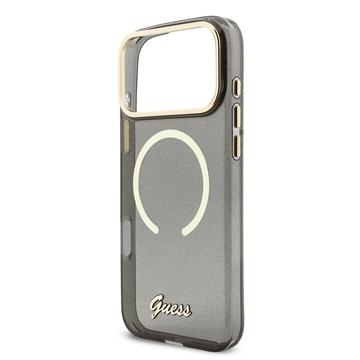 iPhone 17 Pro Max Guess IML Glitter Script Rem Cover - MagSafe-kompatibel - Sort