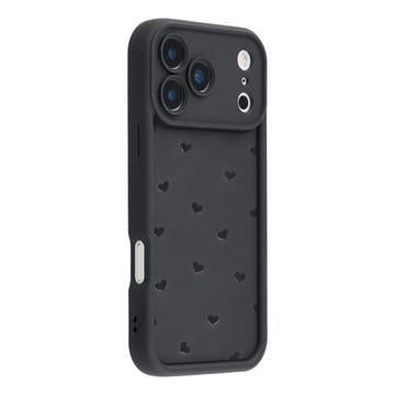 iPhone 17 Pro Max stødsikkert TPU-cover med hjertemønster og forhøjede kanter - sort