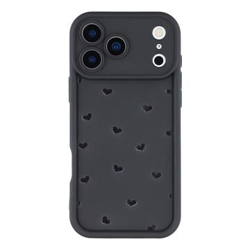 iPhone 17 Pro Max stødsikkert TPU-cover med hjertemønster og forhøjede kanter - sort