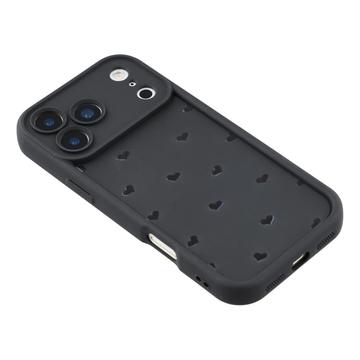 iPhone 17 Pro Max stødsikkert TPU-cover med hjertemønster og forhøjede kanter - sort