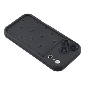 iPhone 17 Pro Max stødsikkert TPU-cover med hjertemønster og forhøjede kanter - sort