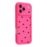 iPhone 17 Pro Max stødsikkert TPU-cover med hjertemønster og forhøjede kanter - Hot Pink