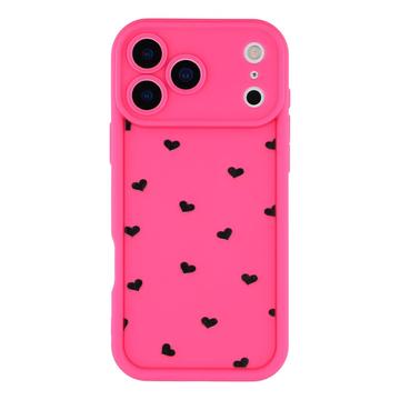 iPhone 17 Pro Max stødsikkert TPU-cover med hjertemønster og forhøjede kanter - Hot Pink