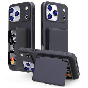iPhone 17 Pro Max Hybrid Cover med Spejl og Kortholder - Sort