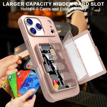 iPhone 17 Pro Max Hybrid Cover med Spejl og Kortholder - Pink