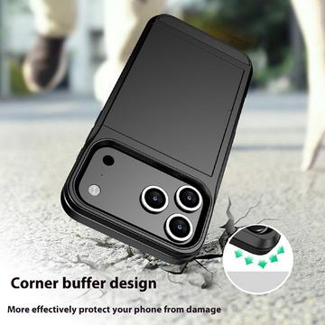 iPhone 17 Pro Max Hybrid Cover med Glidende Kortslot - Sølv