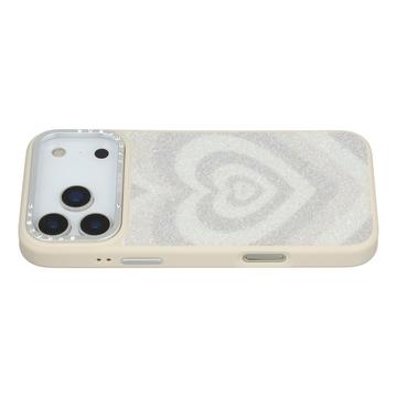 iPhone 17 Pro Max Jaucase magnetisk hybrid-cover med hjertemønster - hvid