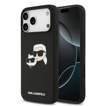 iPhone 17 Pro Max Karl Lagerfeld Double Heads MagSafe cover i flydende silikone - Sort