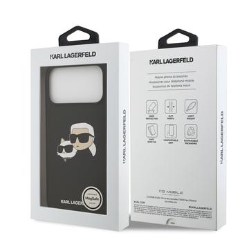 iPhone 17 Pro Max Karl Lagerfeld Double Heads MagSafe cover i flydende silikone - Sort