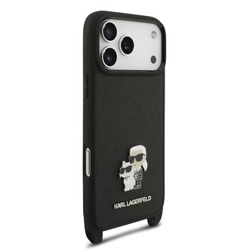 iPhone 17 Pro Max Karl Lagerfeld Saffiano Crossbody Metal Karl & Choupette Cover - Sort