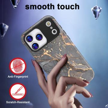 iPhone 17 Pro Max luksus marmor hybrid cover - sort / guld