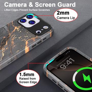 iPhone 17 Pro Max luksus marmor hybrid cover - sort / guld