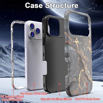 iPhone 17 Pro Max luksus marmor hybrid cover - sort / guld