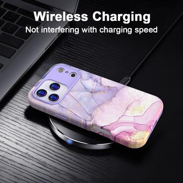 iPhone 17 Pro Max luksus marmor hybrid cover - blå / pink