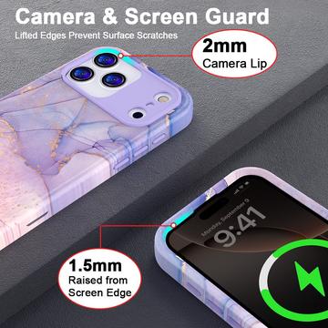 iPhone 17 Pro Max luksus marmor hybrid cover - blå / pink