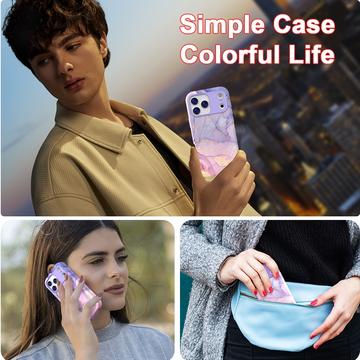 iPhone 17 Pro Max luksus marmor hybrid cover - blå / pink