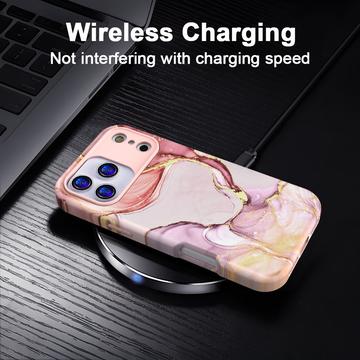 iPhone 17 Pro Max luksus marmor hybrid cover - pink / guld