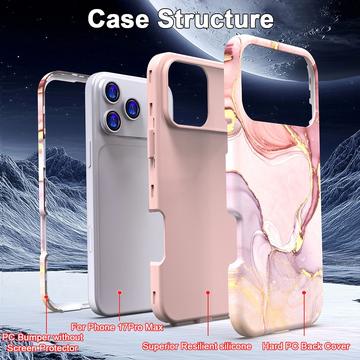 iPhone 17 Pro Max luksus marmor hybrid cover - pink / guld