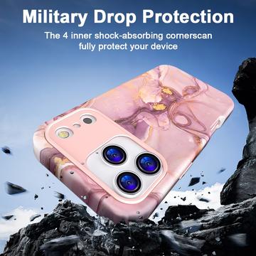 iPhone 17 Pro Max luksus marmor hybrid cover - lilla / guld