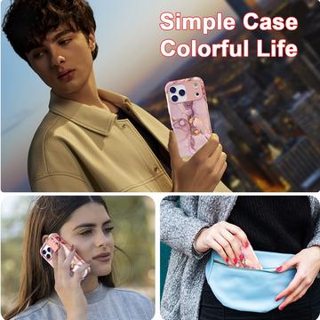 iPhone 17 Pro Max luksus marmor hybrid cover - lilla / guld
