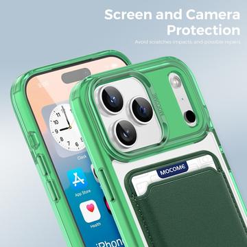 iPhone 17 Pro Max MagSafe Cover med kortholder - grøn / gennemsigtig