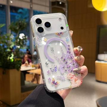 iPhone 17 Pro Max magnetisk cover med indlejrede rhinsten - sommerfugle