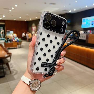 iPhone 17 Pro Max PC / TPU Cover med linsefilm og rem - Polka Dot - Sort