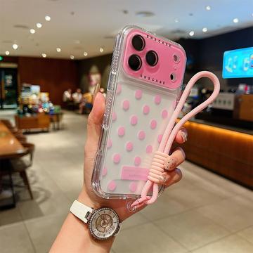 iPhone 17 Pro Max PC / TPU Cover med linsefilm og rem - Polka Dot - Pink