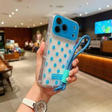 iPhone 17 Pro Max PC / TPU Cover med linsefilm og rem - Polka Dot - Sky Blå