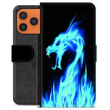 iPhone 17 Pro Max Premium Flip Cover med Pung - Blå Ild Drage