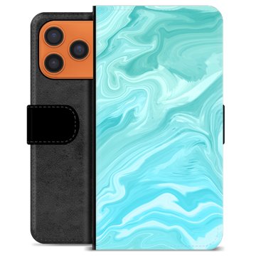 iPhone 17 Pro Max Premium Flip Cover med Pung - Blå Marmor