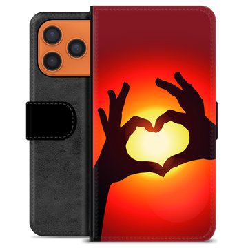 iPhone 17 Pro Max Premium Flip Cover med Pung - Hjertesilhuet