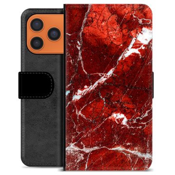 iPhone 17 Pro Max Premium Flip Cover med Pung - Rød Marmor